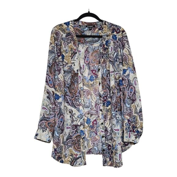 ROZ&ALI Paisley Print Shirt Womens Plus 2X Roll Tab Sleeves Careerwear- Western - Picture 14 of 14